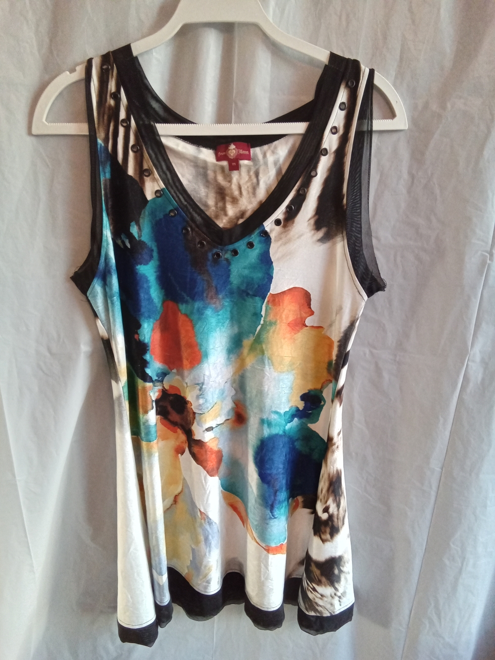 From The Heart Sleeveless Watercolor Print V-Neck Dress - Multicolor M‎